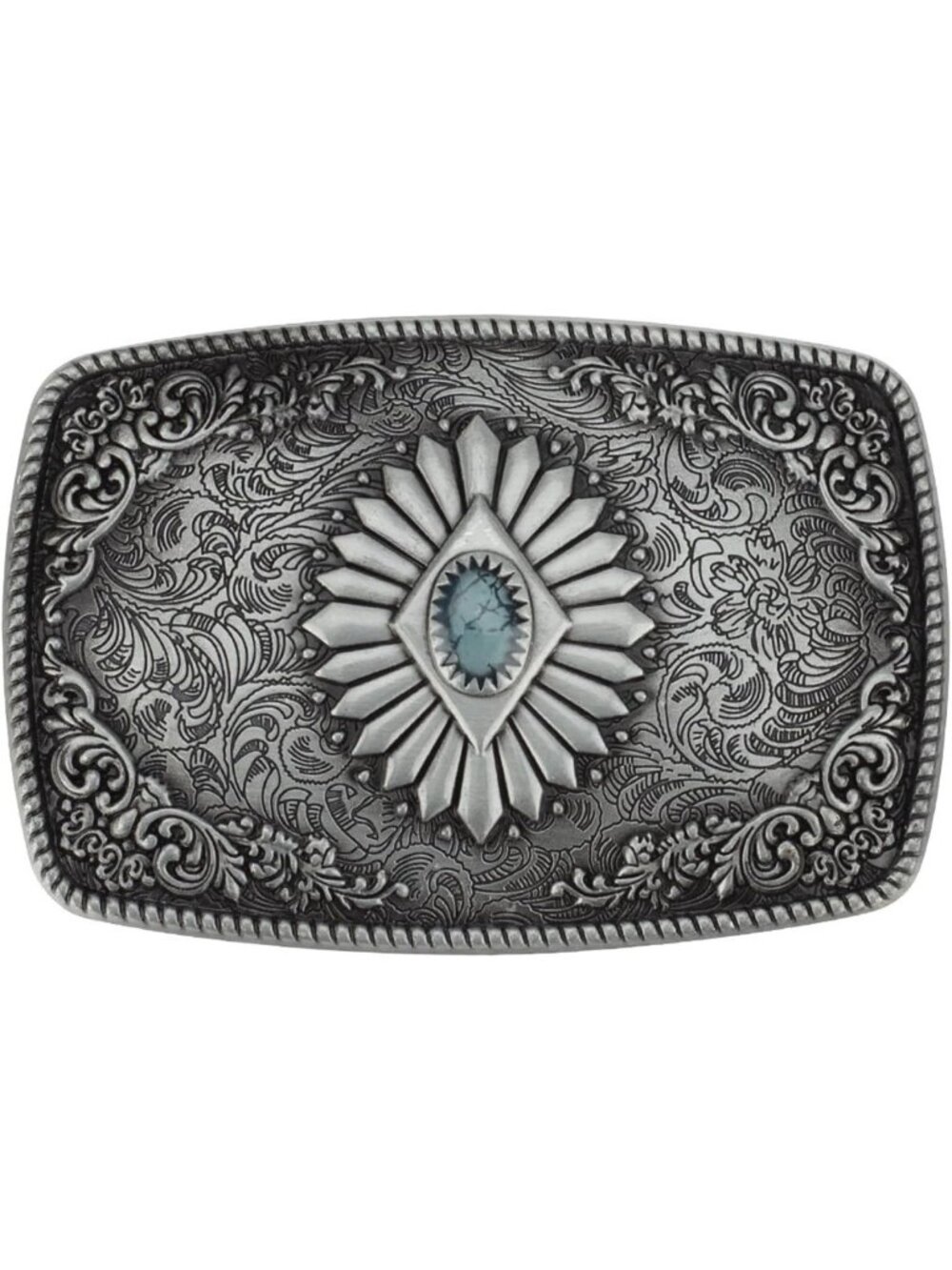 Vintage Turquoise Gem Pattern Oval Belt Buckle - Western Denim Style for Men